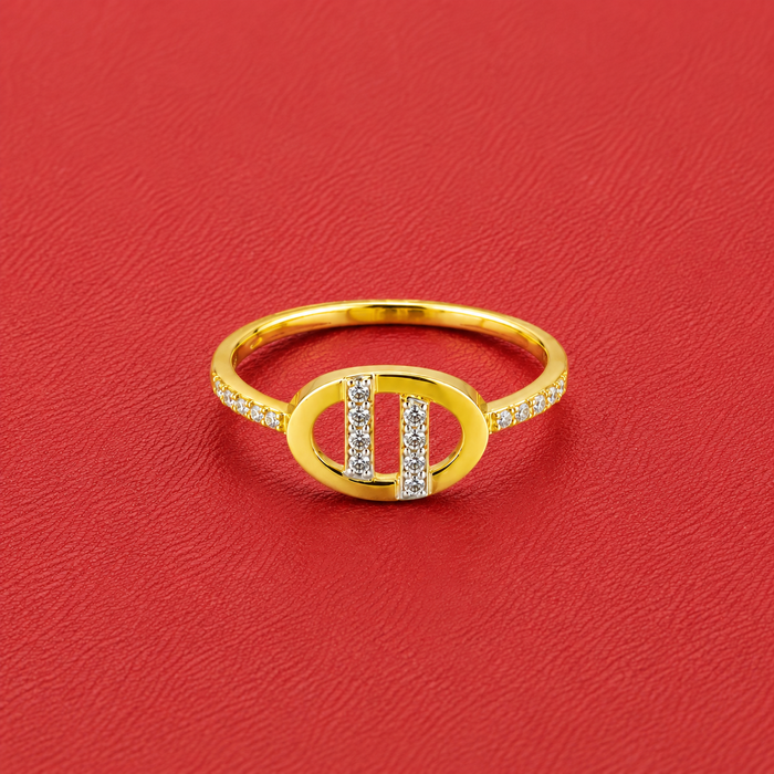 Two-Tone Golden Oval CZ Panel Ring