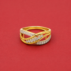 Two-Tone Golden CZ Crossover Band Ring