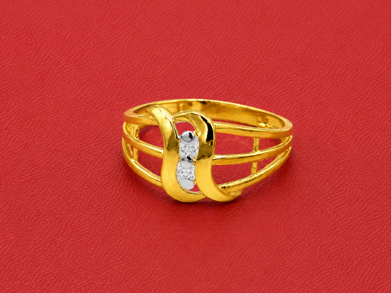 Two-Tone Golden Crescent CZ Ring