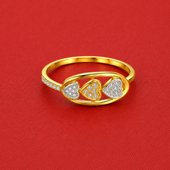 Two-Tone Golden Triple Heart CZ Ring
