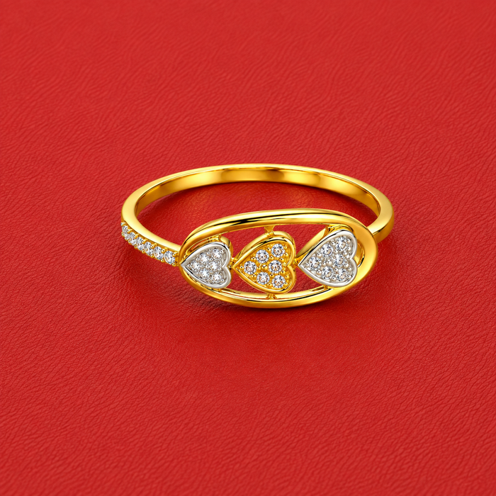 Two-Tone Golden Triple Heart CZ Ring
