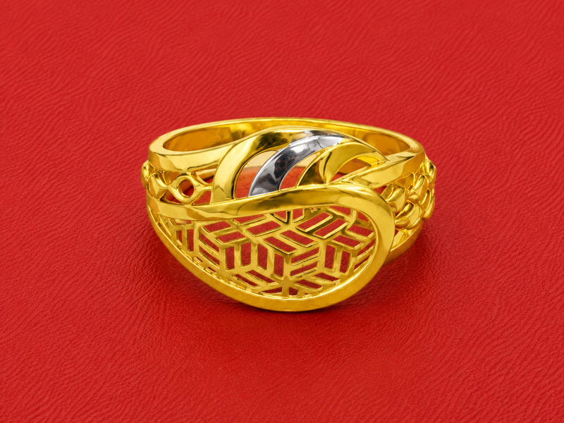 Two-Tone Golden Lattice Swirl Dome Ring