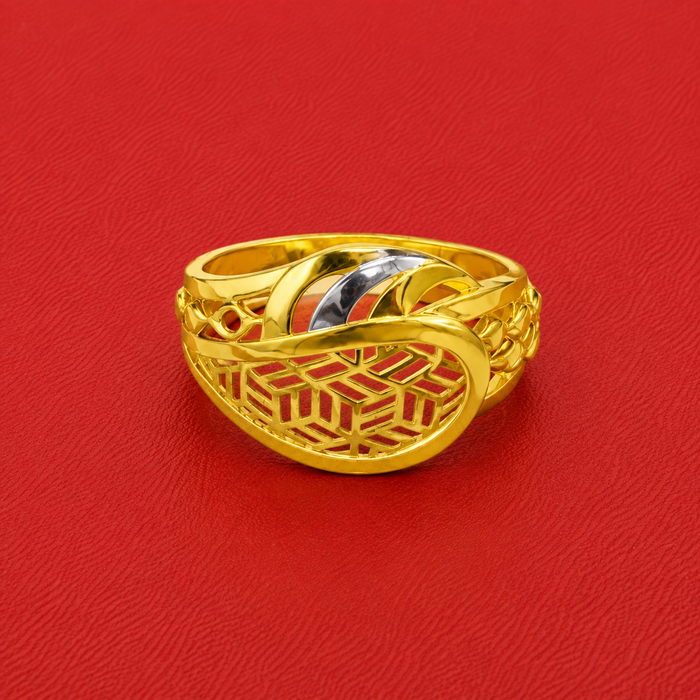 Two-Tone Golden Lattice Swirl Dome Ring