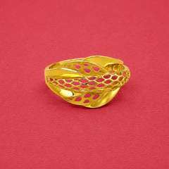 Golden Openwork Leaf Dome Ring