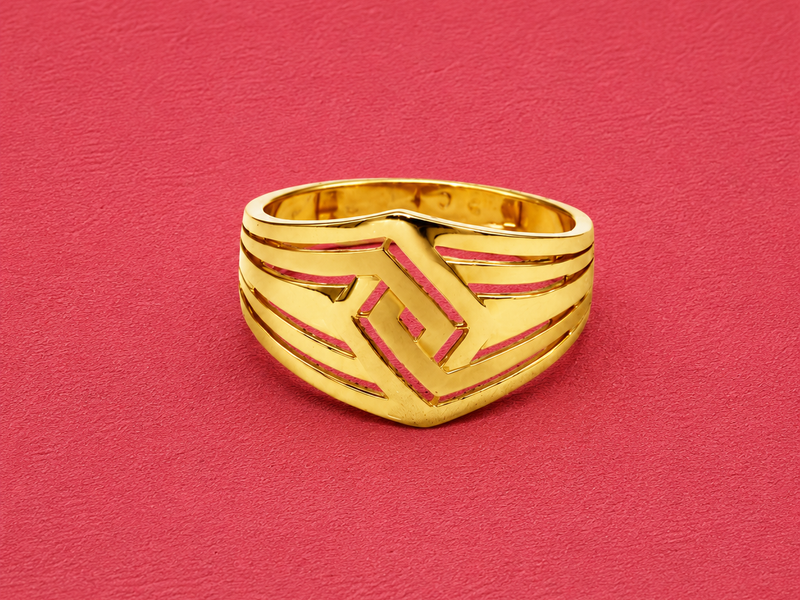 Golden Geometric Maze Band Ring