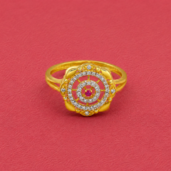 Golden Ruby Centre CZ Halo Ring