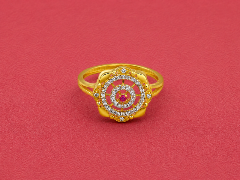 Golden Ruby Centre CZ Halo Ring