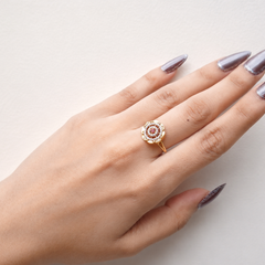 Golden Ruby Centre CZ Halo Ring – view 4