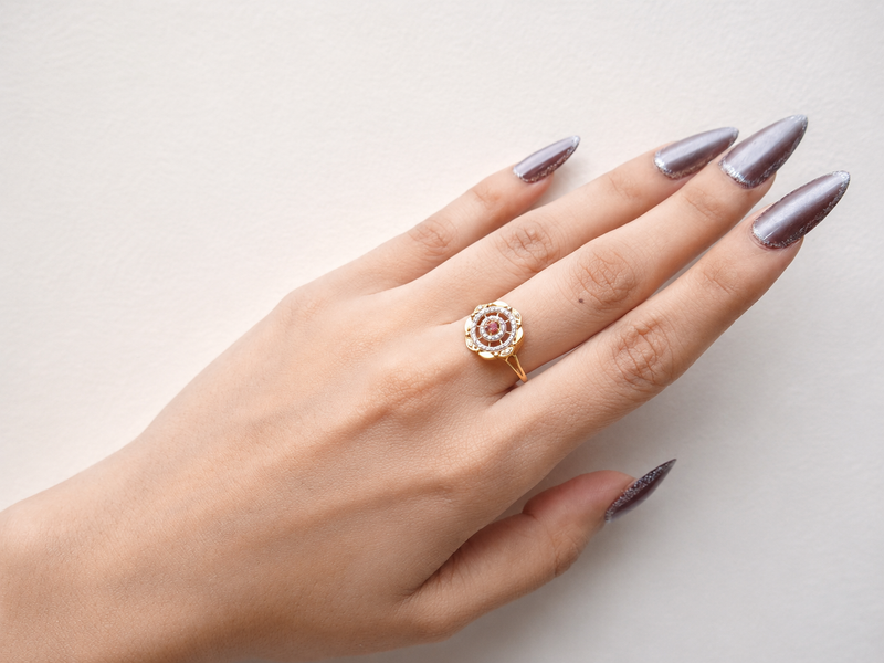 Golden Ruby Centre CZ Halo Ring – view 4