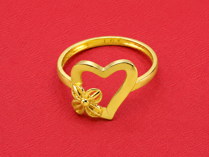 Golden Open Heart & Flower Ring