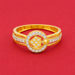 Golden CZ Halo Square Centre Ring