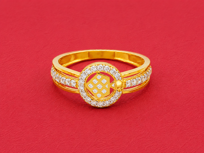 Golden CZ Halo Square Centre Ring