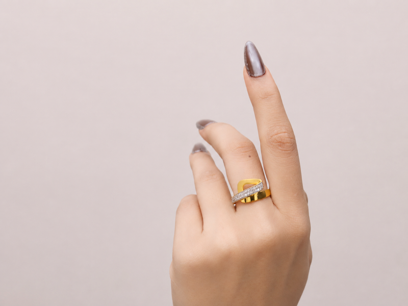 Two-Tone Golden CZ Cutout Panel Ring – view 2