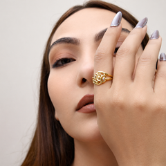 Golden Twin Blue Stone Swirl Ring – view 2