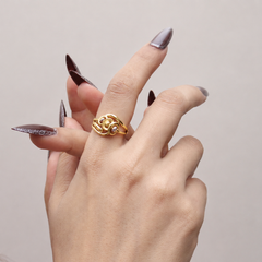 Golden Twin Blue Stone Swirl Ring – view 4