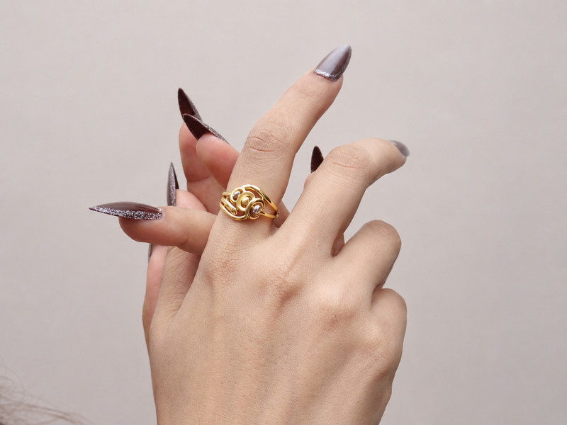 Golden Twin Blue Stone Swirl Ring – view 4