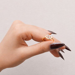 Two-Tone Golden Oval CZ Panel Ring – view 2