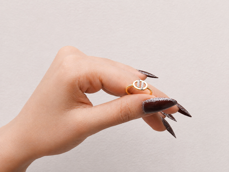 Two-Tone Golden Oval CZ Panel Ring – view 2