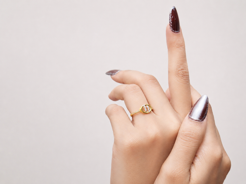Two-Tone Golden Oval CZ Panel Ring – view 4