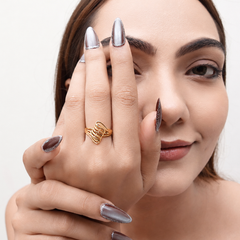 Golden Openwork Ribbed Wave Ring – view 3