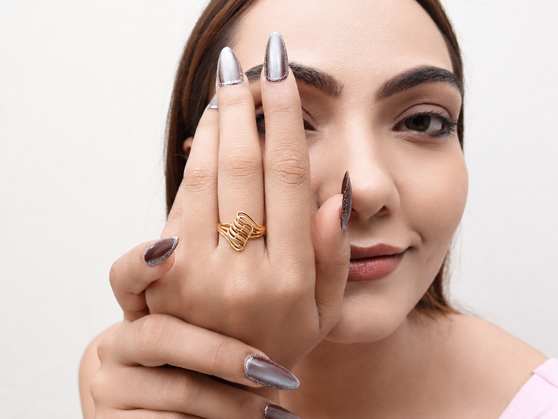 Golden Openwork Ribbed Wave Ring – view 3