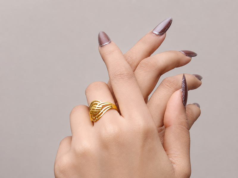 Golden Woven Basket Dome Ring – view 2