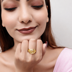 Two-Tone Golden Lattice Swirl Dome Ring – view 3
