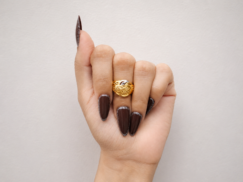 Two-Tone Golden Lattice Swirl Dome Ring – view 4