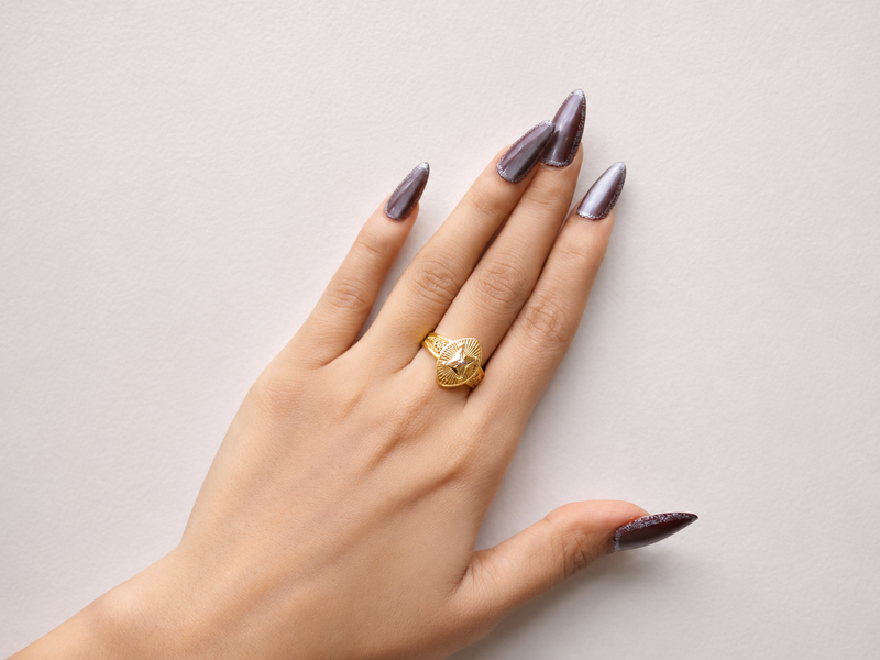 Golden Marquise Filigree Statement Ring – view 2