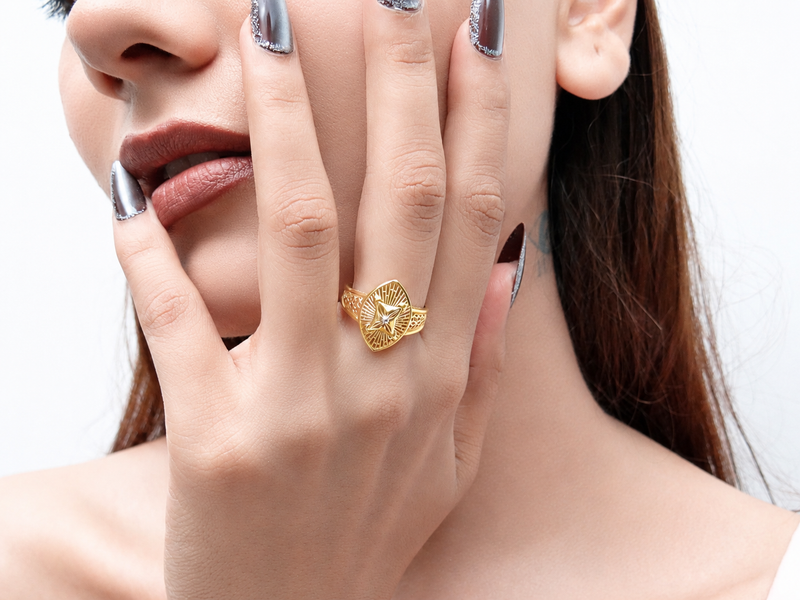 Golden Marquise Filigree Statement Ring – view 3