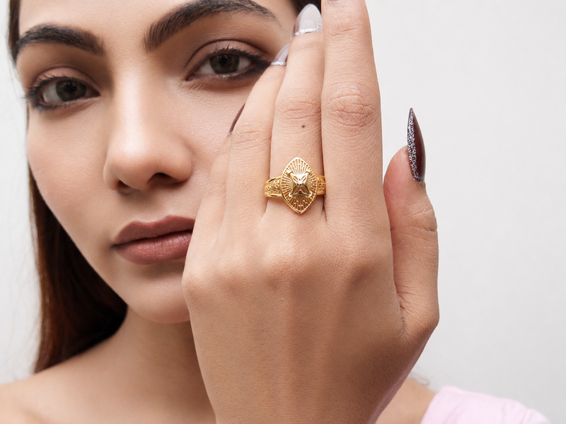 Golden Marquise Filigree Statement Ring – view 4