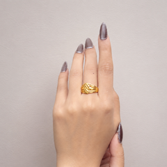 Golden Geometric Maze Band Ring – view 3