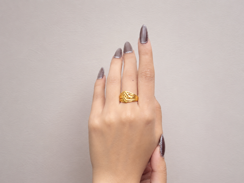Golden Geometric Maze Band Ring – view 3