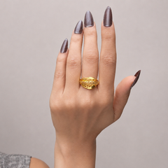Golden Openwork Leaf Dome Ring – view 4
