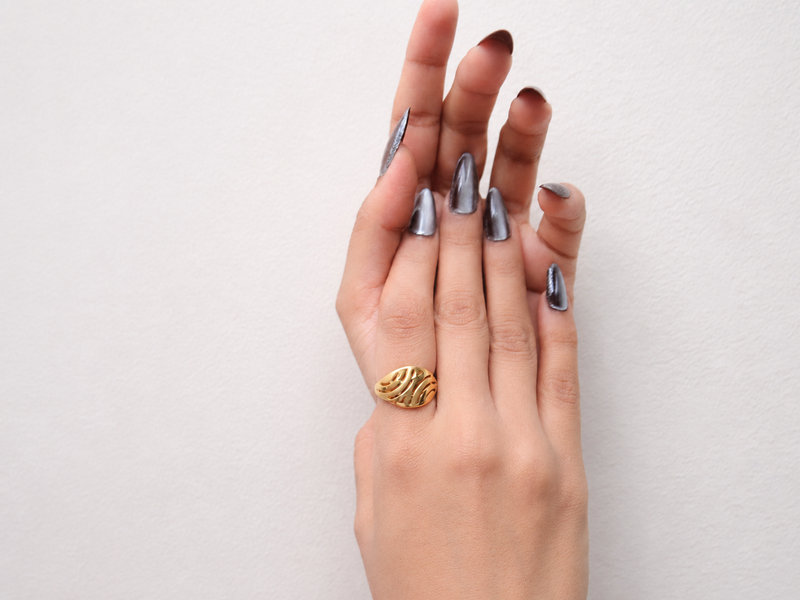 Golden Textured Dome Ring – view 3