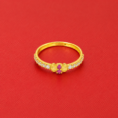 Golden Ruby & CZ Line Band Ring