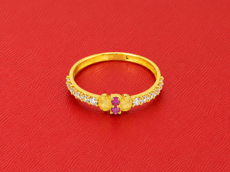 Golden Ruby & CZ Line Band Ring