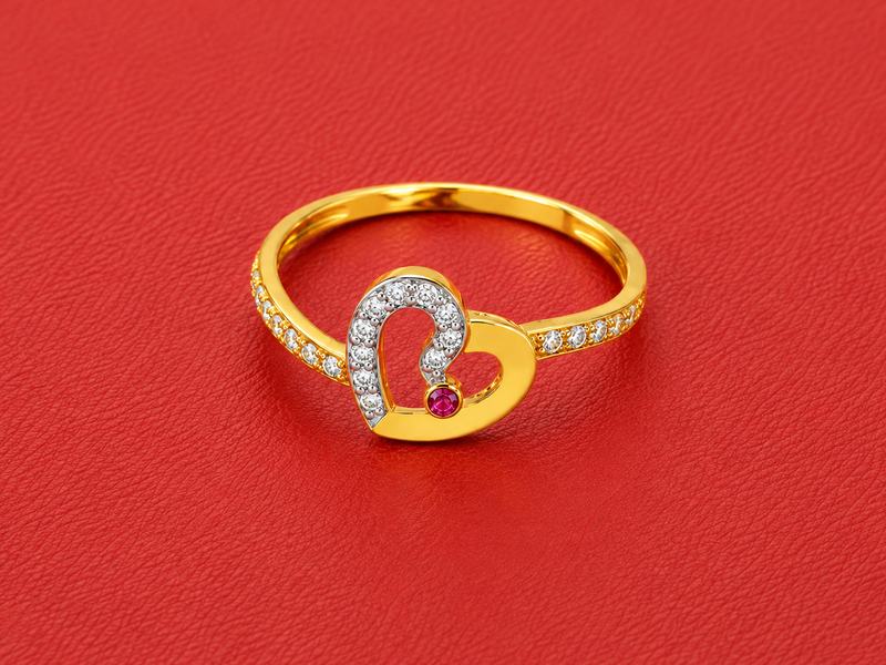 Golden CZ Horseshoe & Ruby Ring
