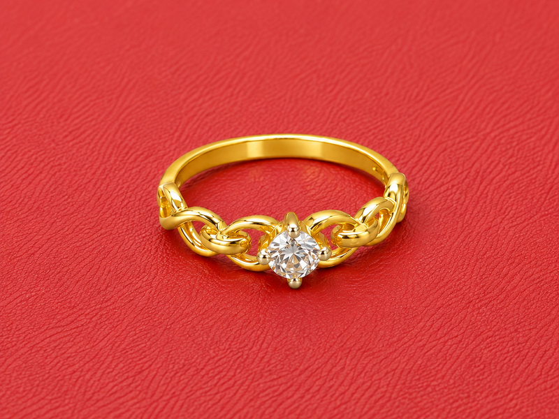 Golden Chain Link Solitaire Ring