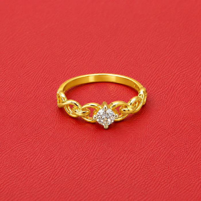 Golden Chain Link Solitaire Ring