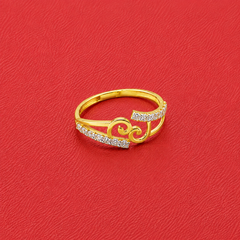 Golden Scroll & CZ Bar Ring