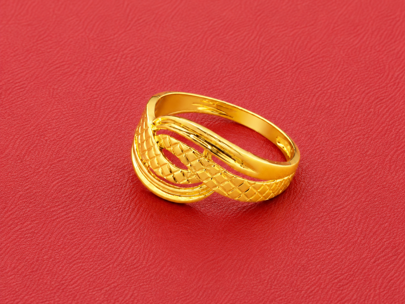 Golden Textured Crossover Band Ring