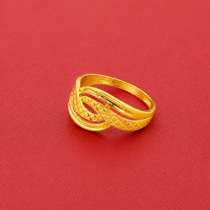 Golden Textured Crossover Band Ring
