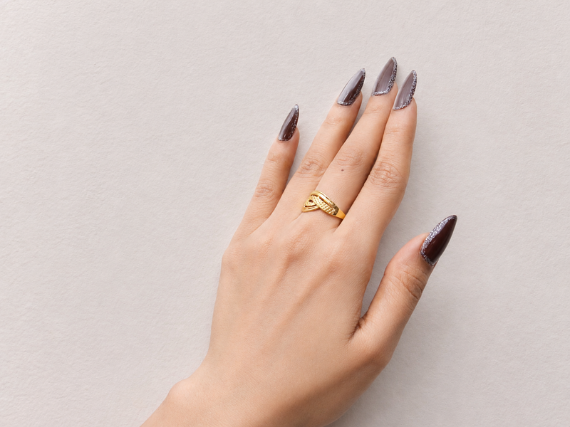 Golden Textured Crossover Band Ring – view 3
