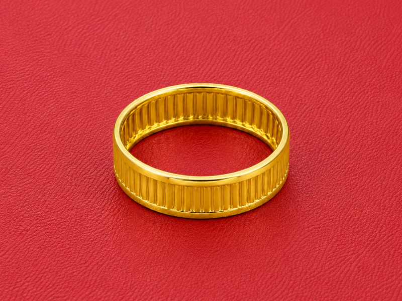 Golden Ribbed Wide Band Ring