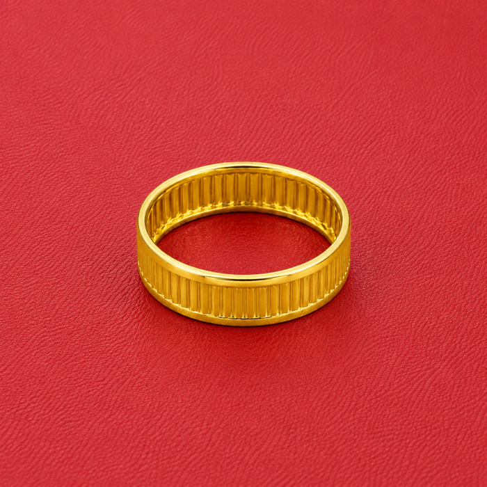 Golden Ribbed Wide Band Ring