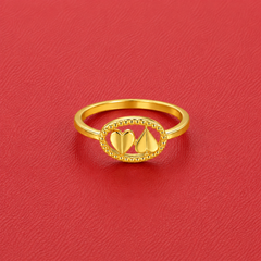 Golden Oval Panel Heart Motif Ring