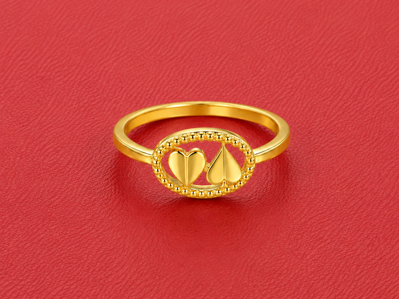 Golden Oval Panel Heart Motif Ring
