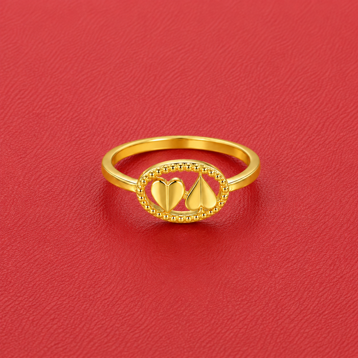 Golden Oval Panel Heart Motif Ring