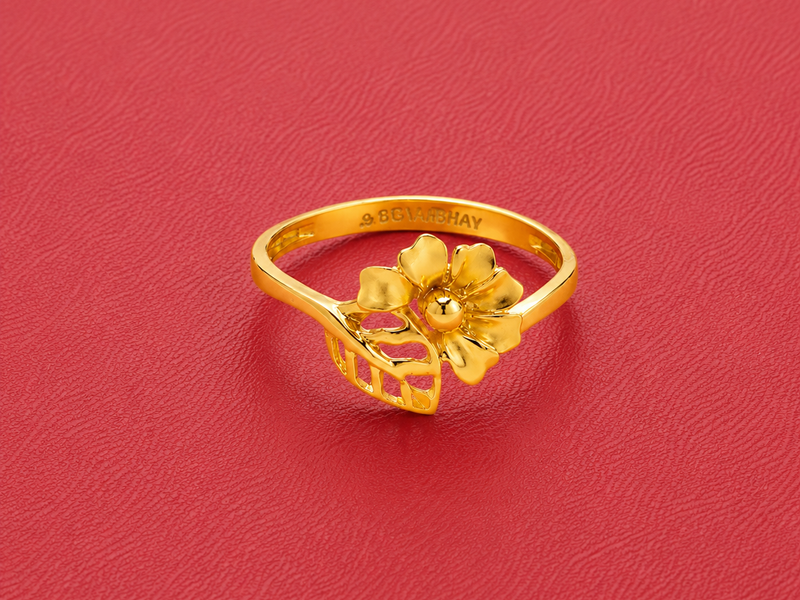 Golden Flower & Leaf Ring